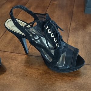 Sexy Black Mesh Peep Toe High Heels Size 8 NWOB